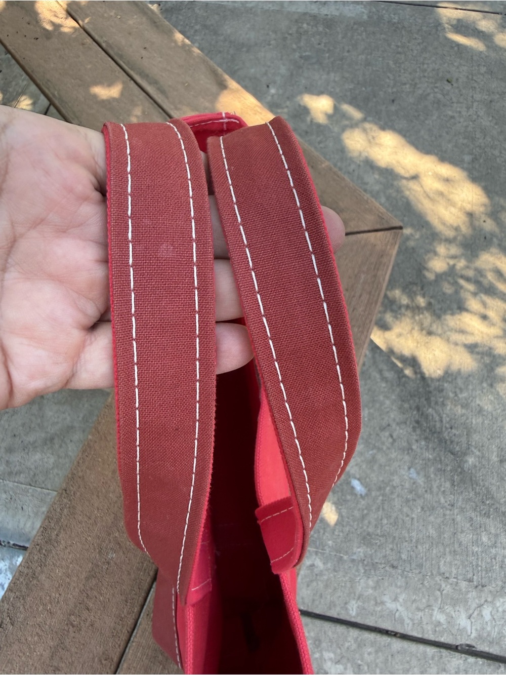 Vintage LL Bean Boat and Tote Red with Yellow pocket. Red Base And Handles - Picture 4 of 13